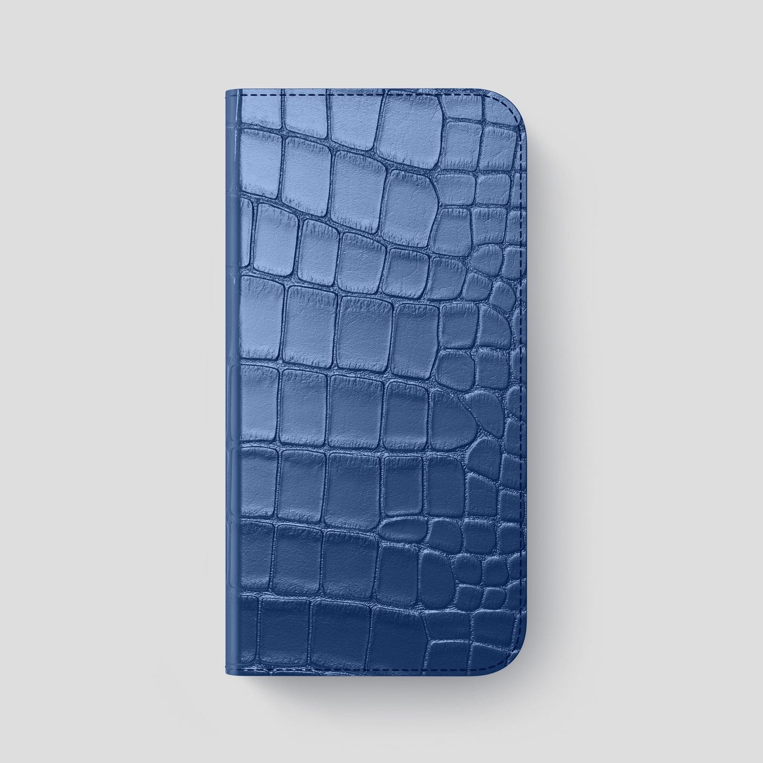Pearlized-Blue iPhone 15 Pro Max Folio Case Alligator with Gold Metal -4 | Pearlized-Blue-Gold