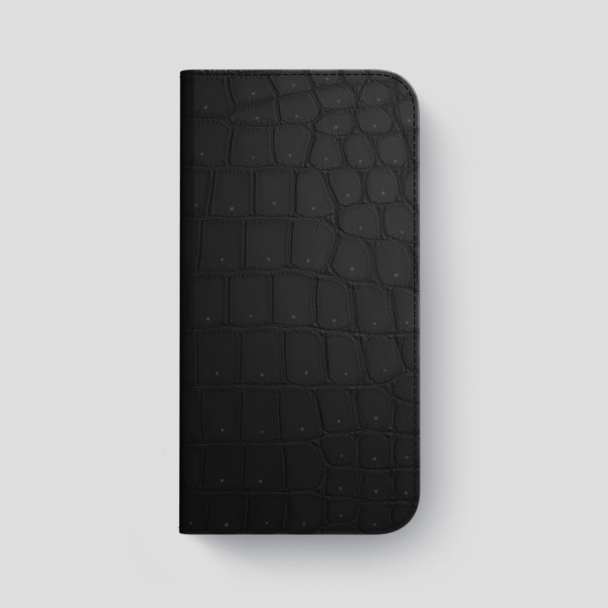 Black iPhone 15 Pro Max Folio Case Porosus Crocodile with Black Metal -4 | Black-Black