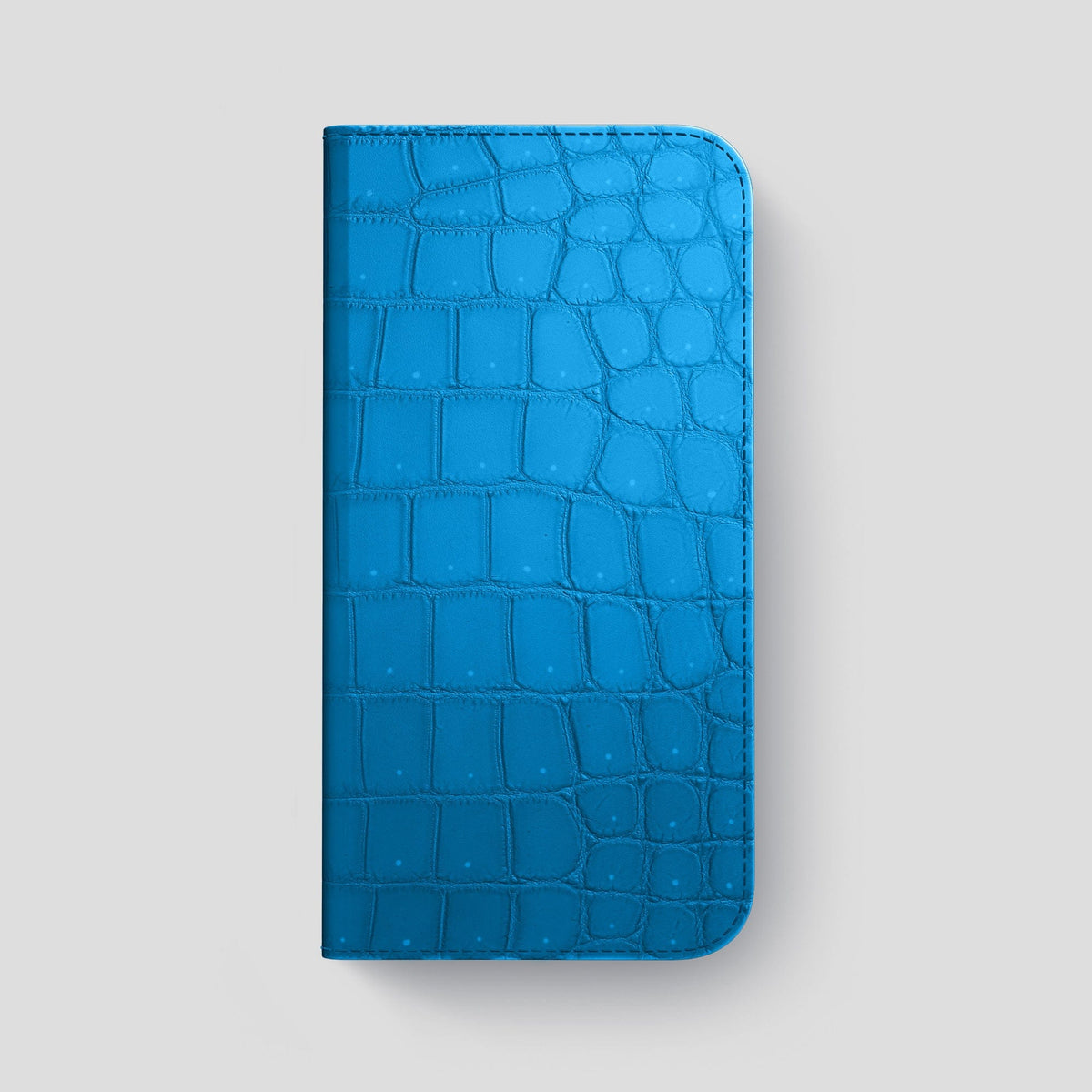 Blue-Lagoon iPhone 15 Pro Max Folio Case Porosus Crocodile with Gold Metal -4 | Blue-Lagoon-Gold