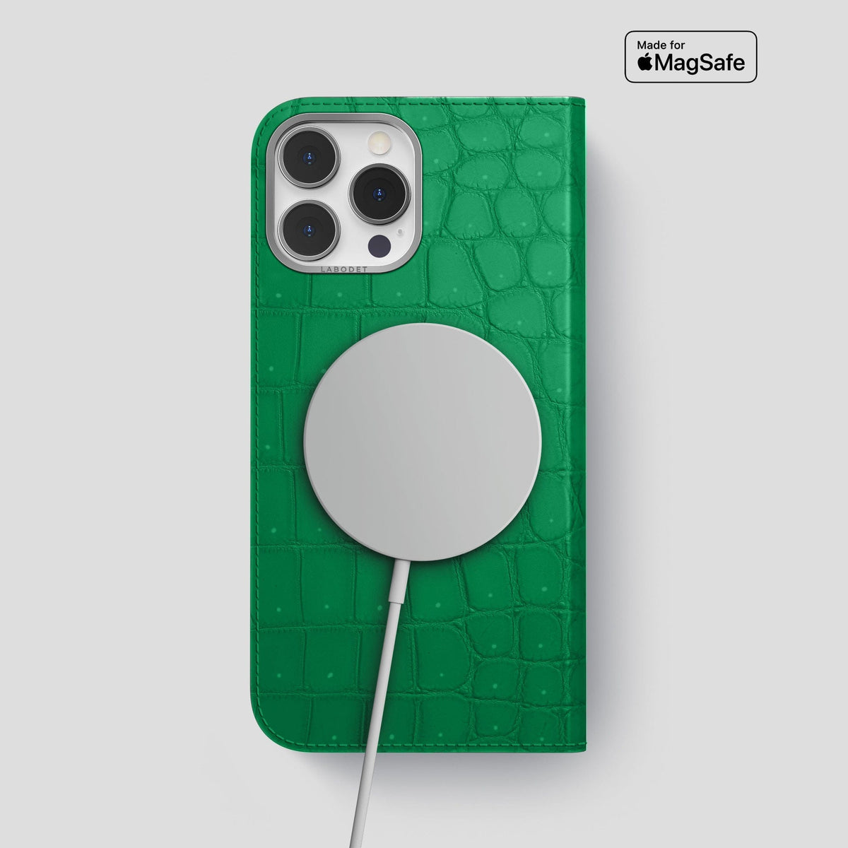 Cactus-Green iPhone 15 Pro Max Folio Case Porosus Crocodile with Steel Metal -3 | Cactus-Green-Steel