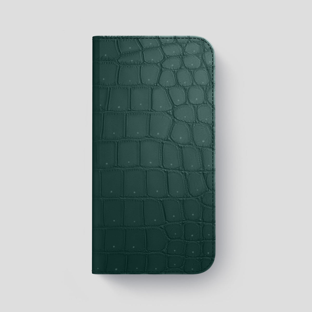 Dark-Forest iPhone 15 Pro Max Folio Case Porosus Crocodile with Gold Metal -4 | Dark-Forest-Gold