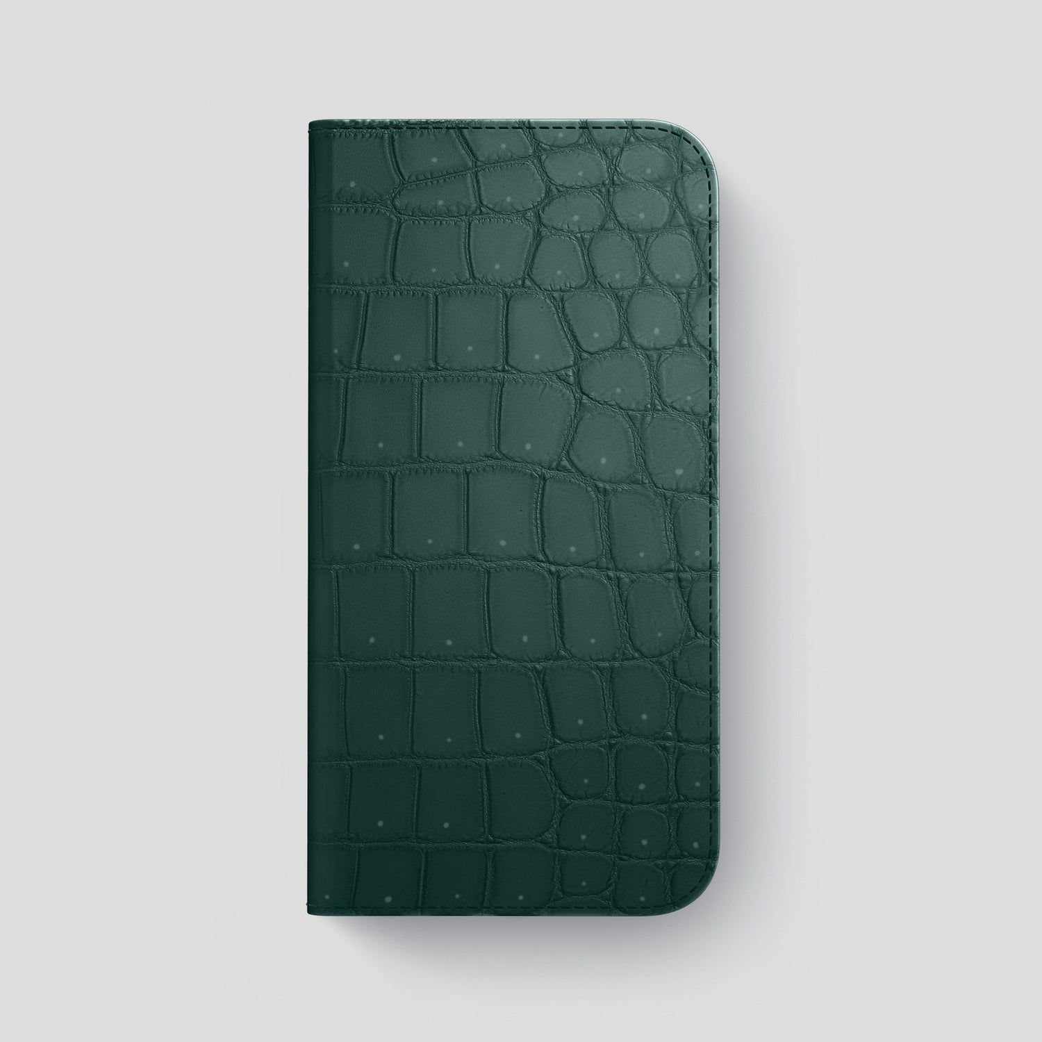 Dark-Forest iPhone 15 Pro Max Folio Case Porosus Crocodile with Steel Metal -4 | Dark-Forest-Steel