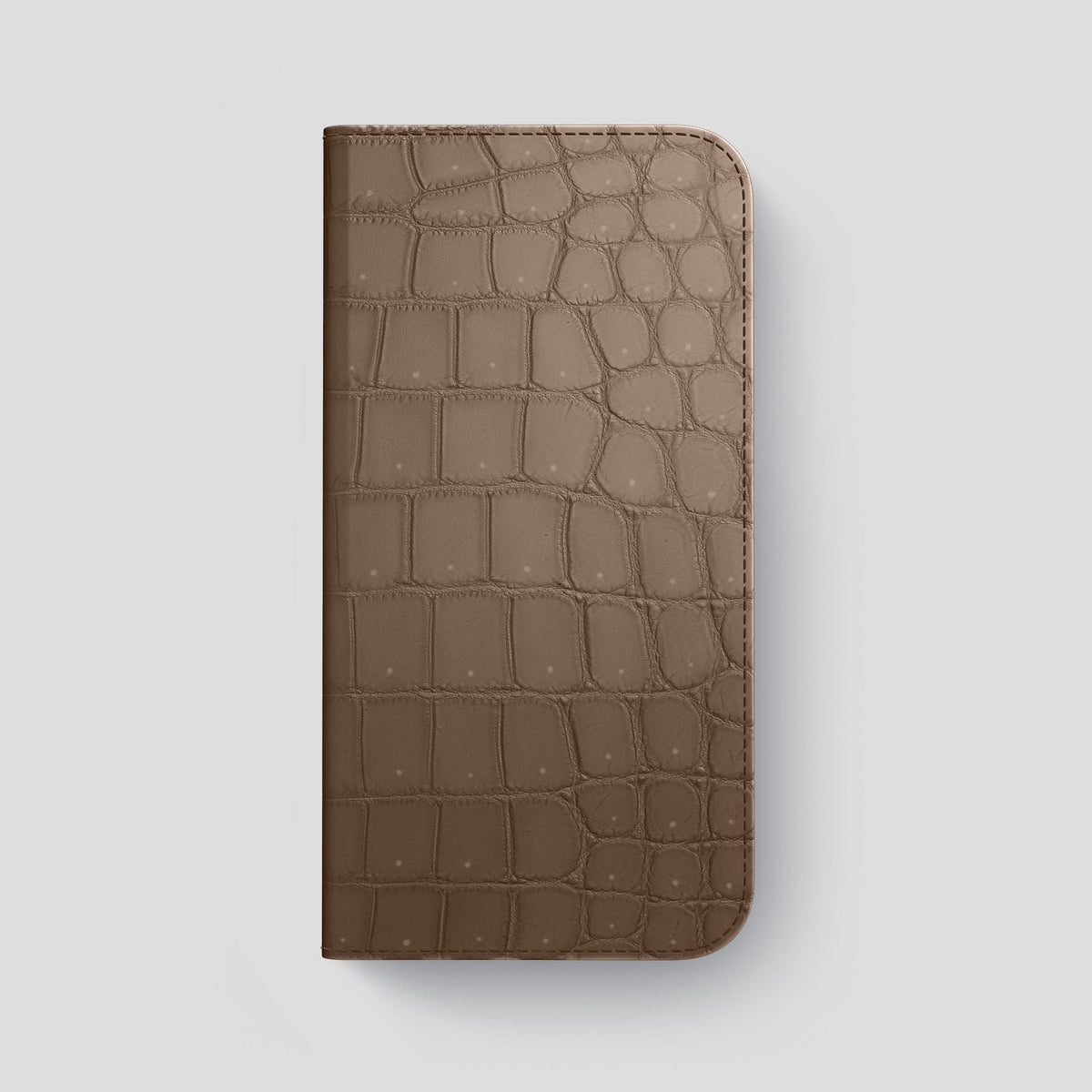 Fur-Brown iPhone 15 Pro Max Folio Case Porosus Crocodile with Black Metal -4 | Fur-Brown-Black