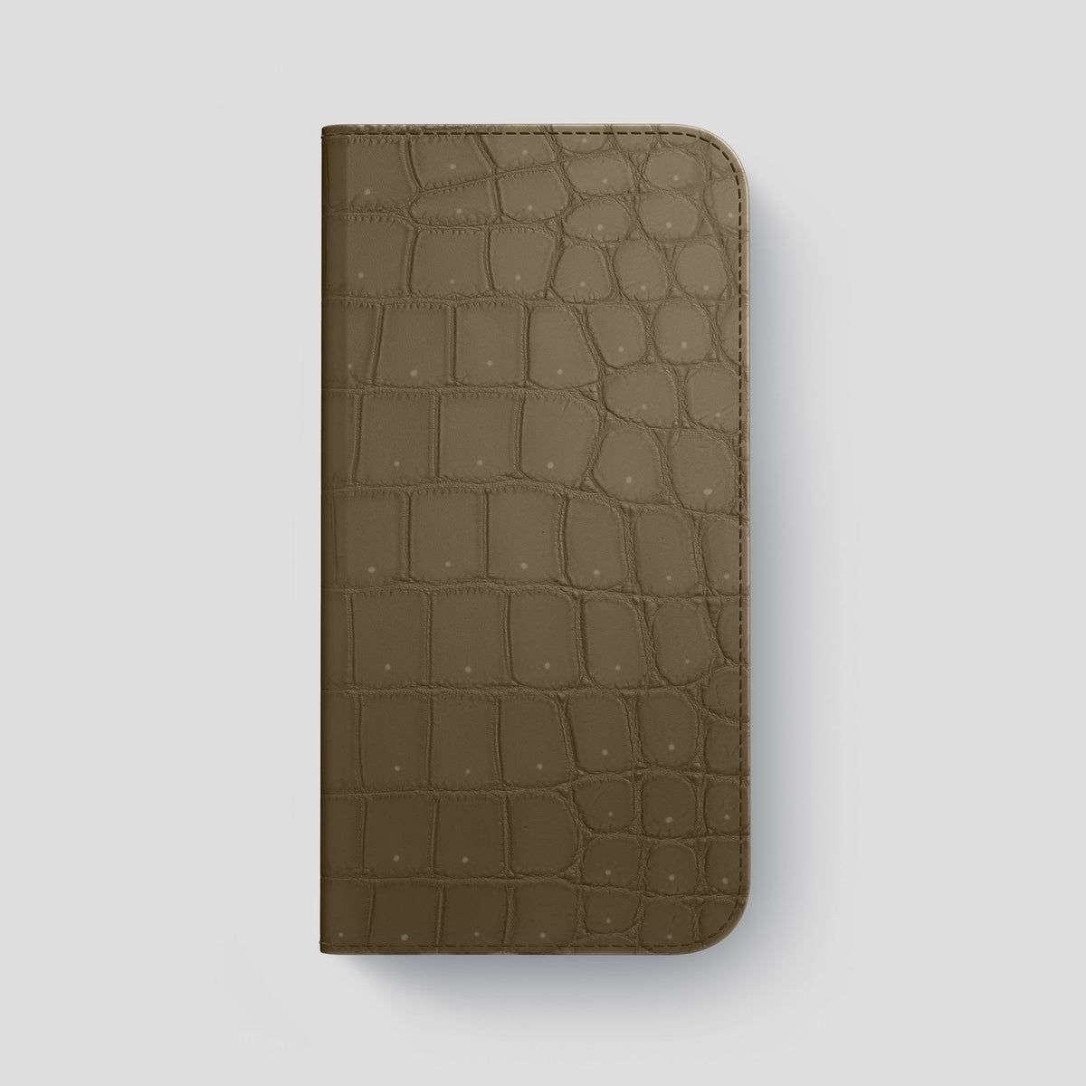 Kaki-Green iPhone 15 Pro Max Folio Case Porosus Crocodile with Black Metal -4 | Kaki-Green-Black