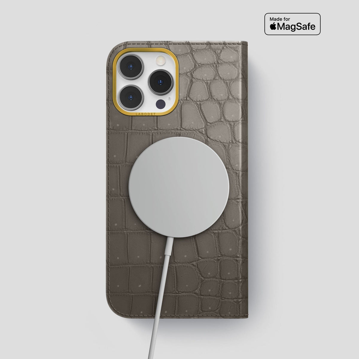 Lava-Stone iPhone 15 Pro Max Folio Case Porosus Crocodile with Gold Metal -3 | Lava-Stone-Gold