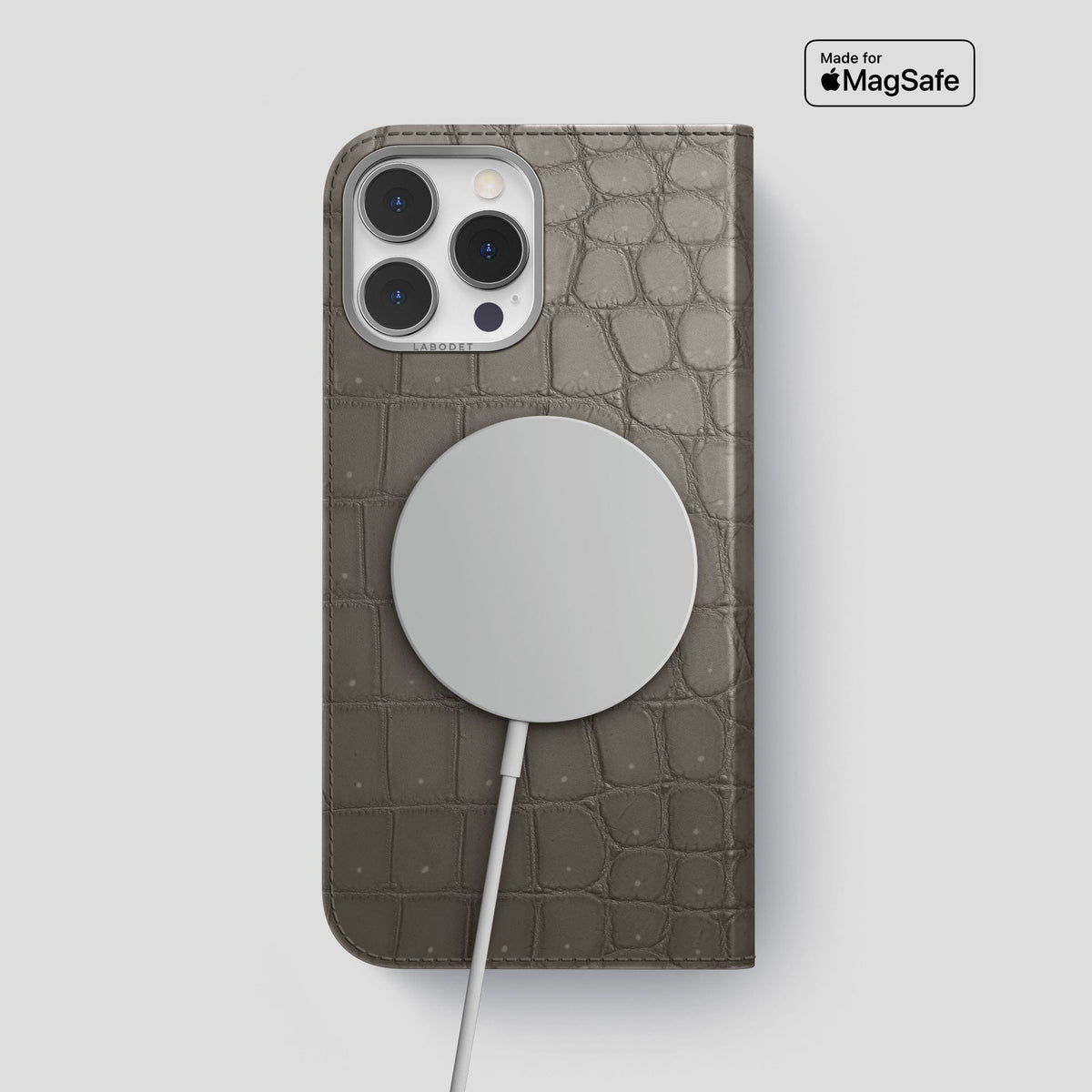 Lava-Stone iPhone 15 Pro Max Folio Case Porosus Crocodile with Steel Metal -3 | Lava-Stone-Steel