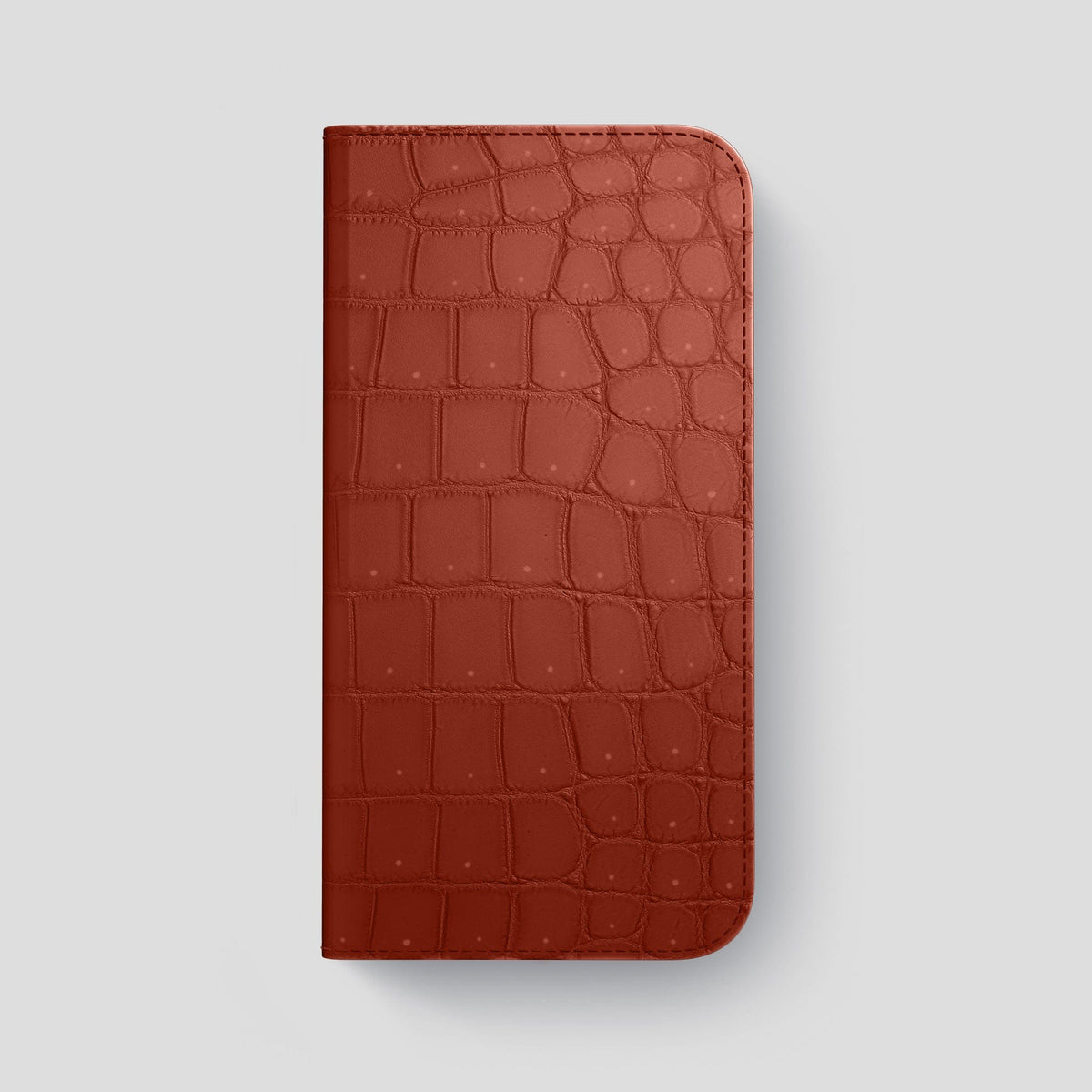 Mahogany-Brown iPhone 15 Pro Max Folio Case Porosus Crocodile with Steel Metal -4 | Mahogany-Brown-Steel