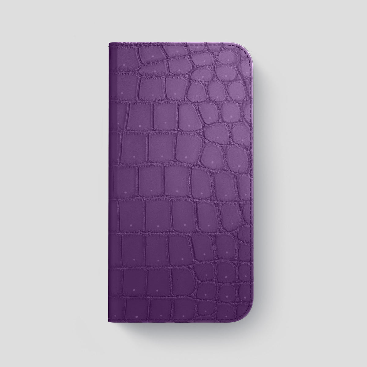Purple iPhone 15 Pro Max Folio Case Porosus Crocodile with Steel Metal -4 | Purple-Steel