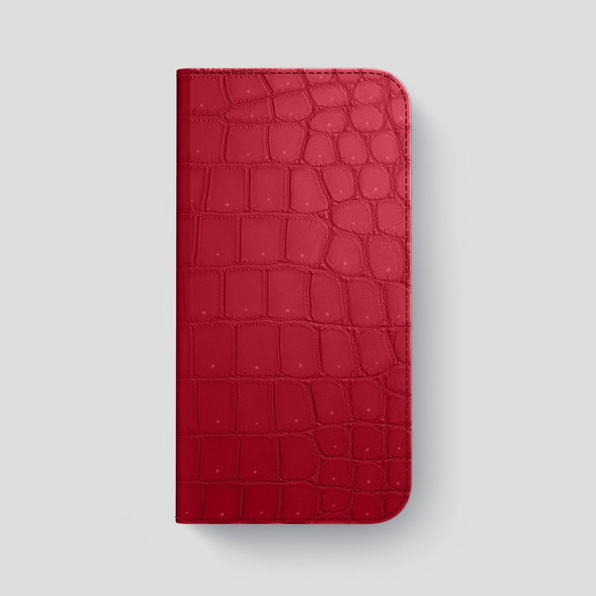 Burgundy iPhone 15 Pro Max Folio Case Porosus Crocodile with Gold Metal -4 | Burgundy-Gold