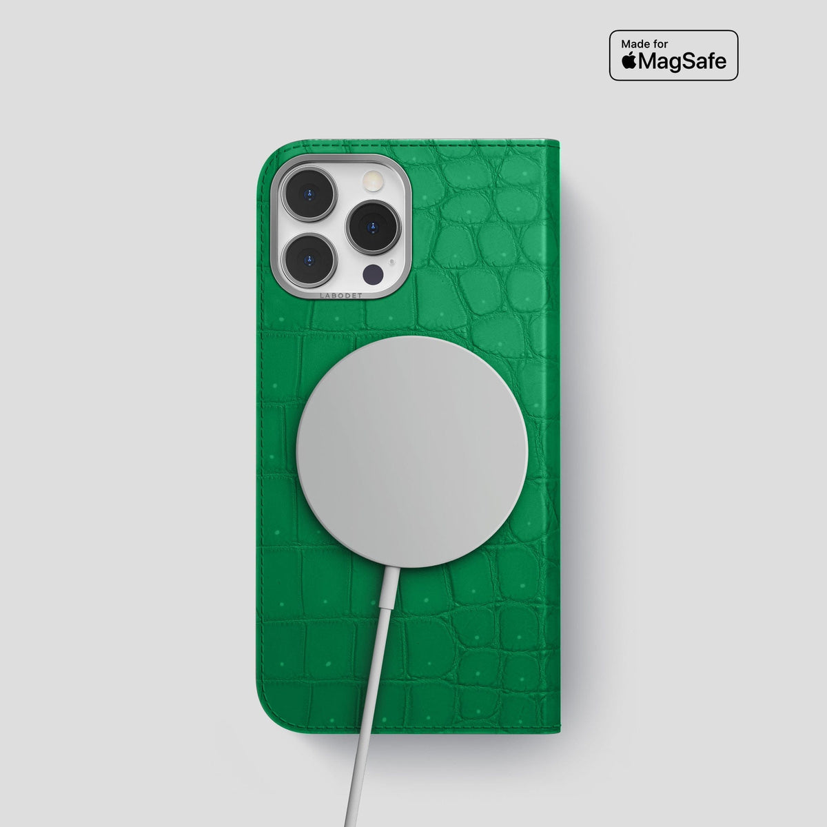 Cactus-Green iPhone 15 Pro Folio Case Porosus Crocodile with Steel Metal -3 | Cactus-Green-Steel