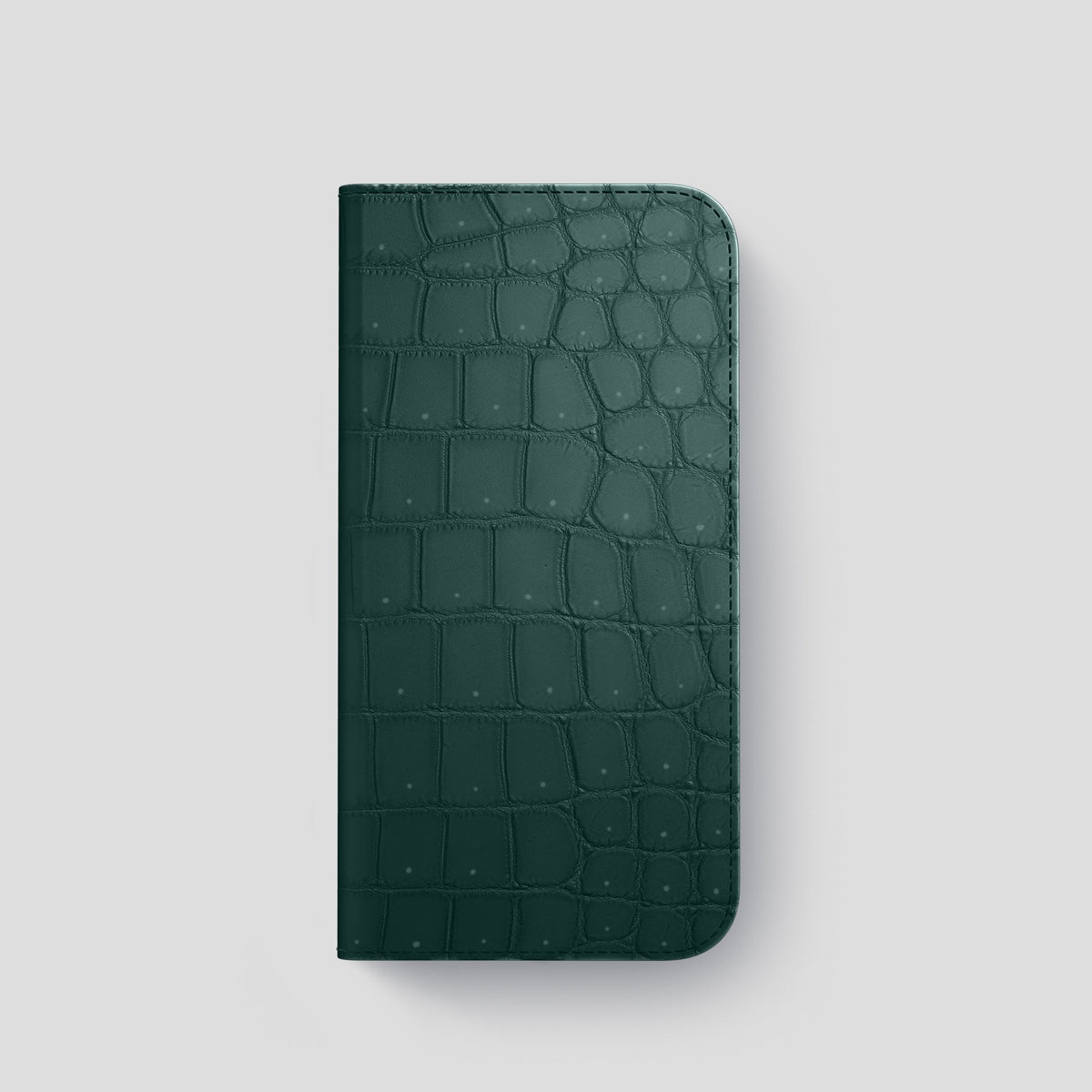 Dark-Forest iPhone 15 Pro Folio Case Porosus Crocodile with Steel Metal -4 | Dark-Forest-Steel