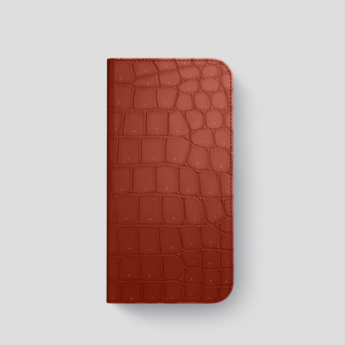 Mahogany-Brown iPhone 15 Pro Folio Case Porosus Crocodile with Black Metal -4 | Mahogany-Brown-Black