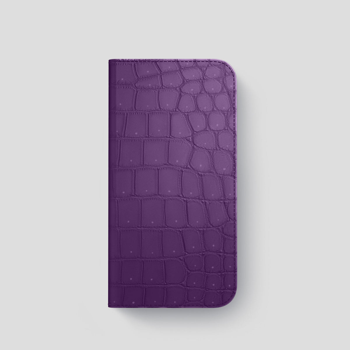 Purple iPhone 15 Pro Folio Case Porosus Crocodile with Black Metal -4 | Purple-Black