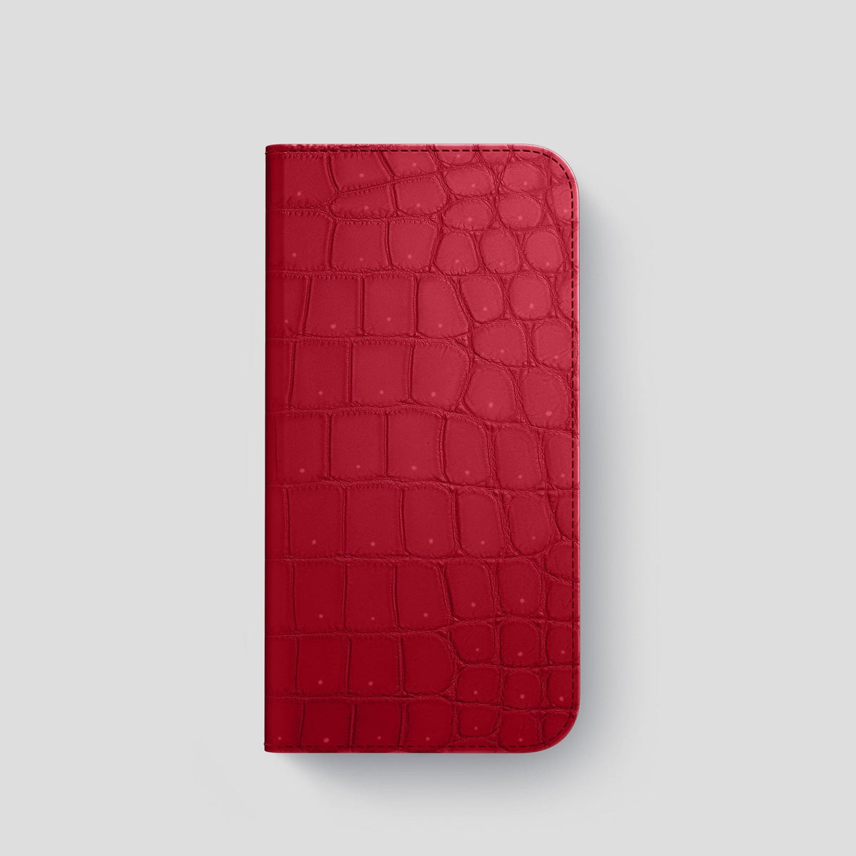 Burgundy iPhone 15 Pro Folio Case Porosus Crocodile with Black Metal -4 | Burgundy-Black