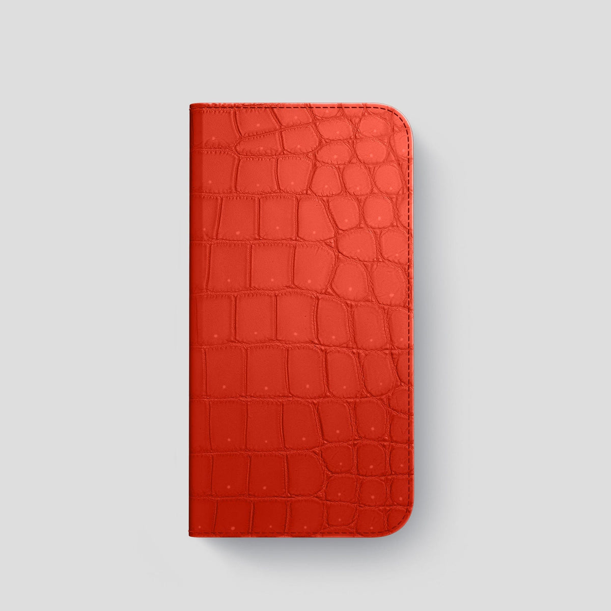 Rust iPhone 15 Pro Folio Case Porosus Crocodile with Gold Metal -4 | Rust-Gold