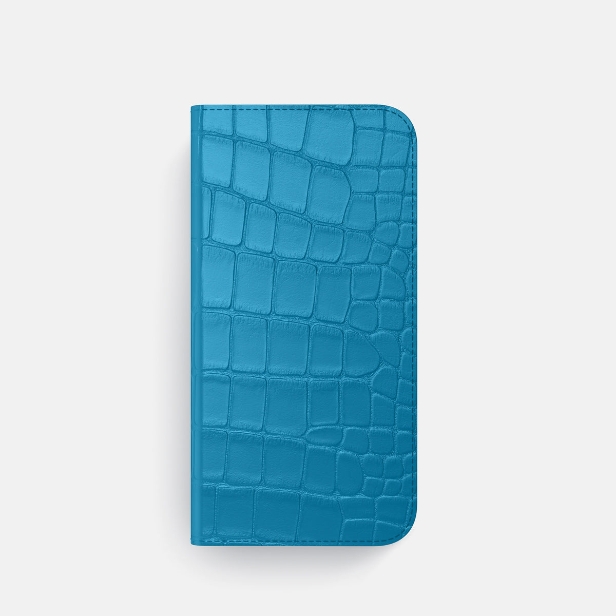Curaçao-Blue iPhone 16 Pro Folio Case Alligator with Black Metal -4 | Curaçao-Blue-Black