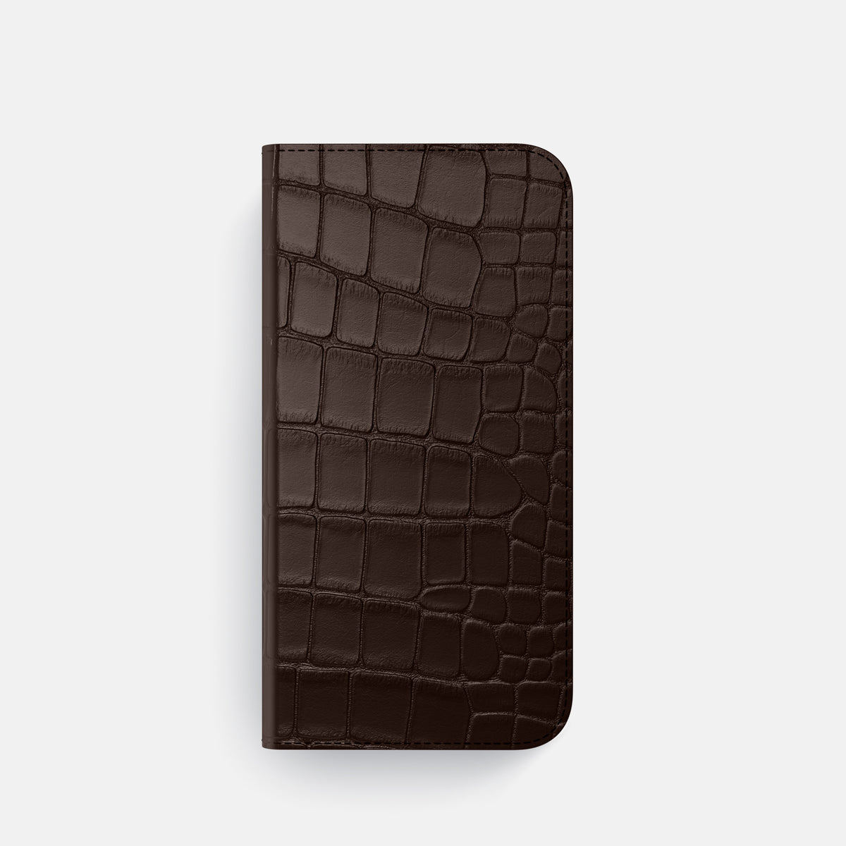 Dark-Brown iPhone 16 Pro Folio Case Alligator with Black Metal -4 | Dark-Brown-Black