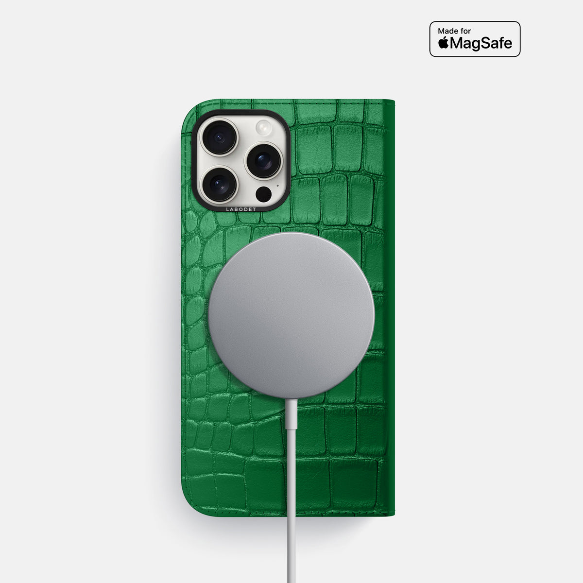 Forest-Green iPhone 16 Pro Folio Case In Alligator with Black Metal -3 | Forest-Green-Black
