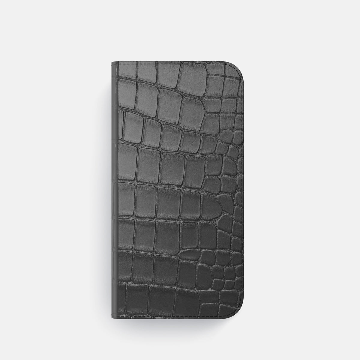 Grey iPhone 16 Pro Folio Case In Alligator with Gold Metal -4 | Grey-Gold