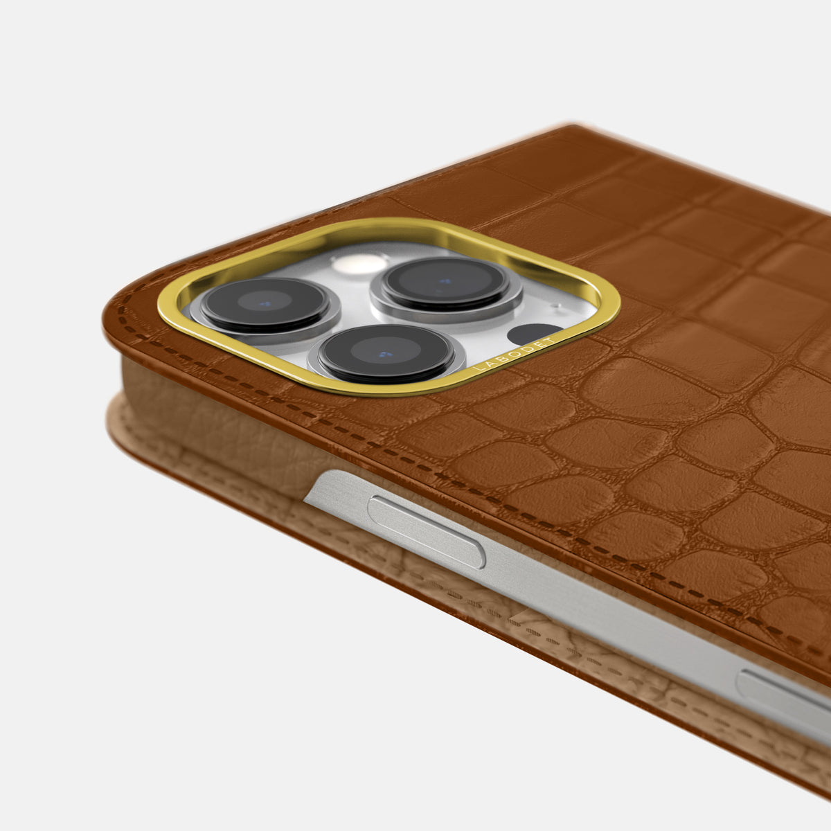 Honey iPhone 16 Pro Folio Case In Alligator with Gold Metal -5 | Honey-Gold