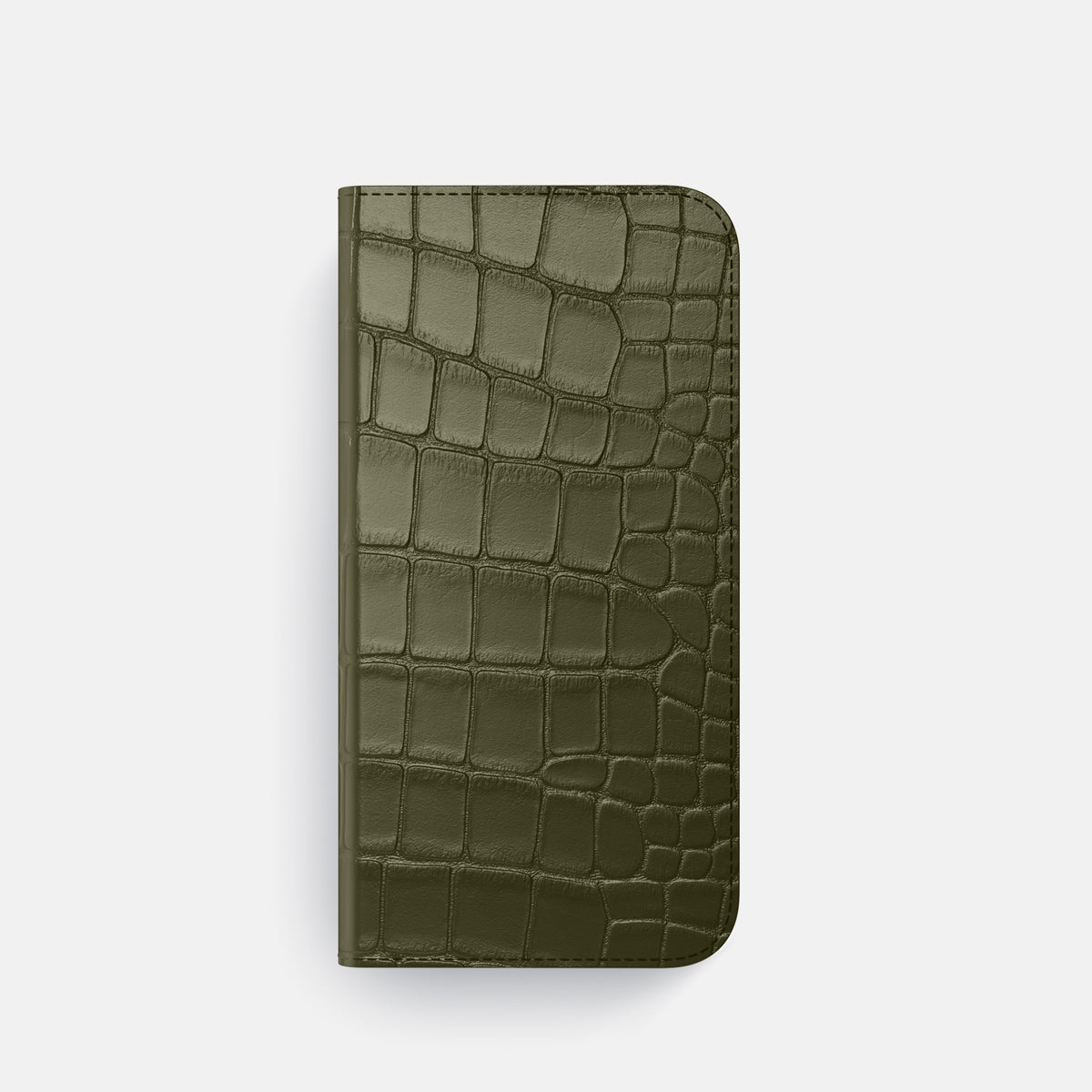 Kaki-Green iPhone 16 Pro Folio Case Alligator with Black Metal -4 | Kaki-Green-Black