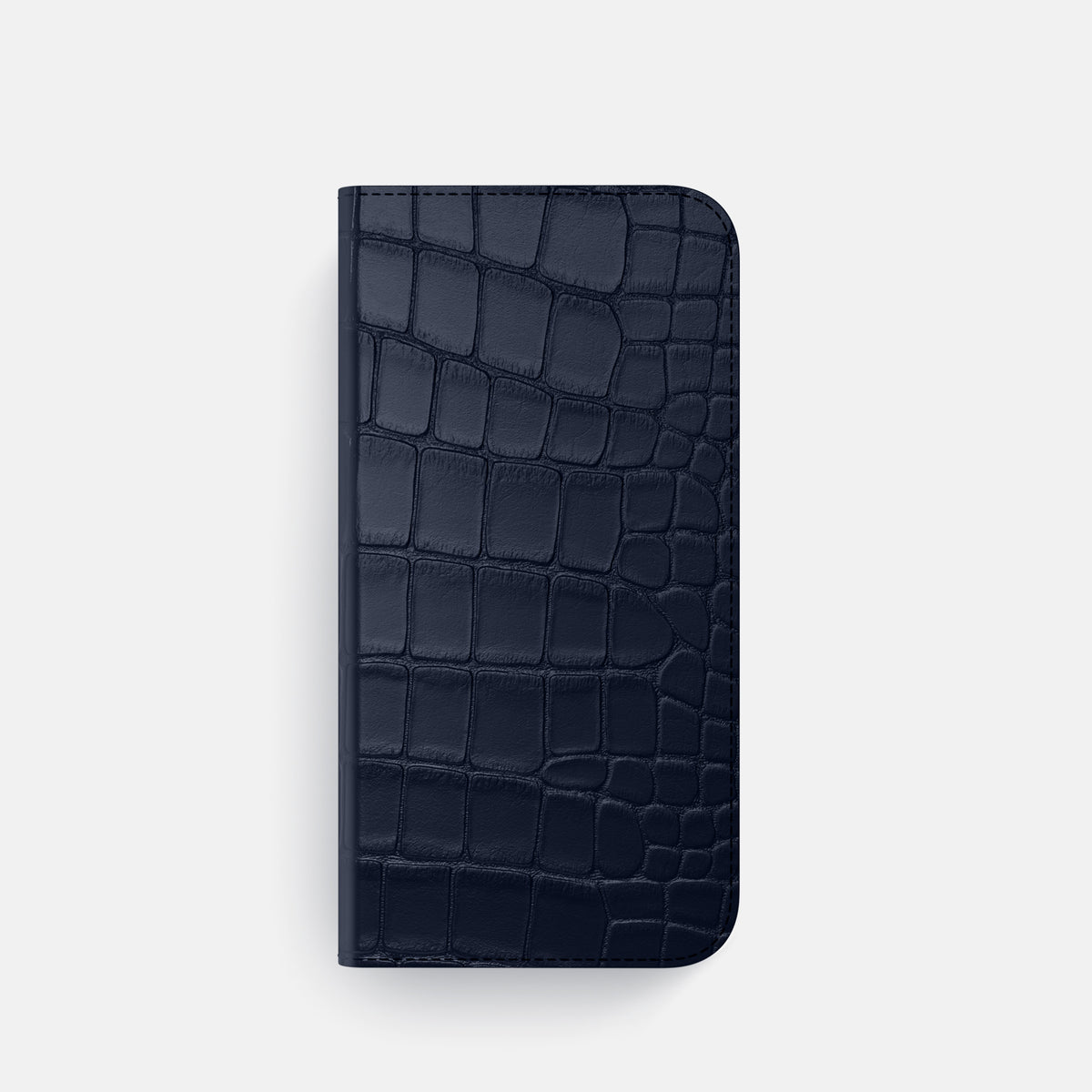 Navy Blue iPhone 16 Pro Folio Case Alligator with Steel Metal -4 | Navy-Blue-Steel