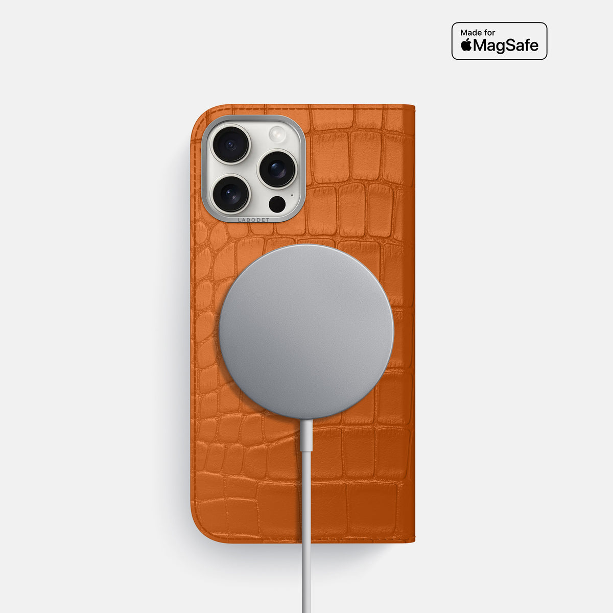 Orange iPhone 16 Pro Folio Case Alligator with Steel Metal -3 | Orange-Steel