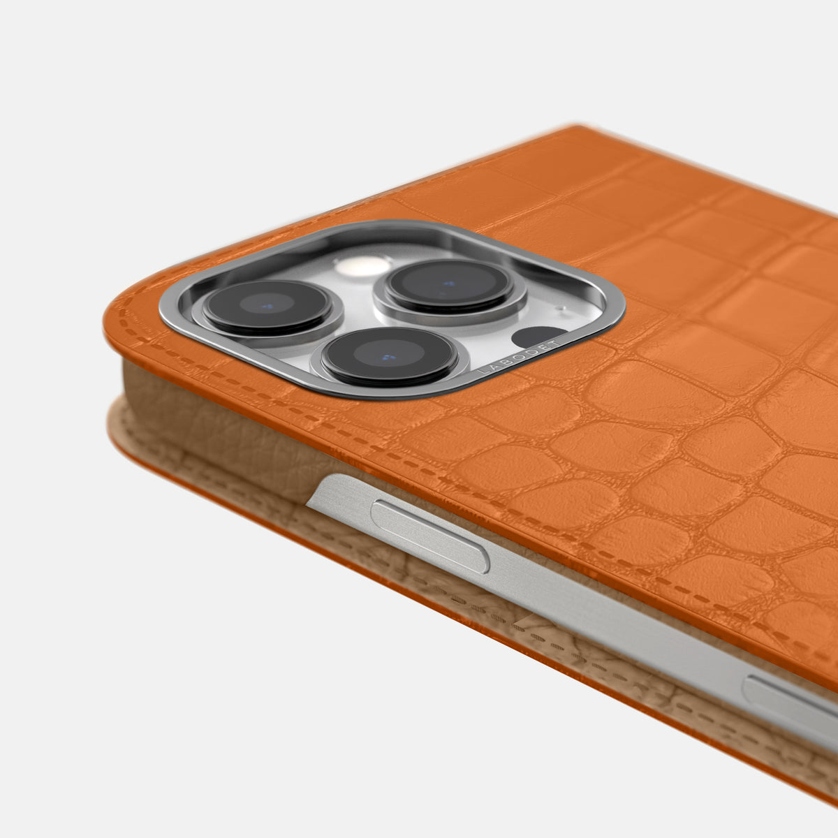 Orange iPhone 16 Pro Folio Case Alligator with Steel Metal -5 | Orange-Steel