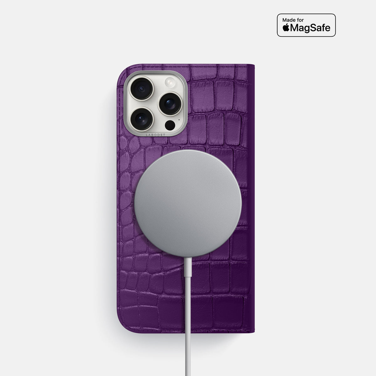 Purple iPhone 16 Pro Folio Case Alligator with Steel Metal -3 | Purple-Steel