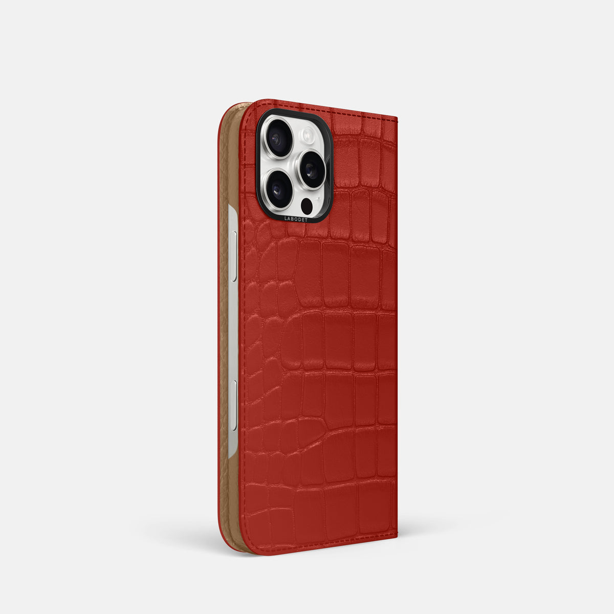 Red iPhone 16 Pro Folio Case Alligator with Black Metal -1 | Red-Black
