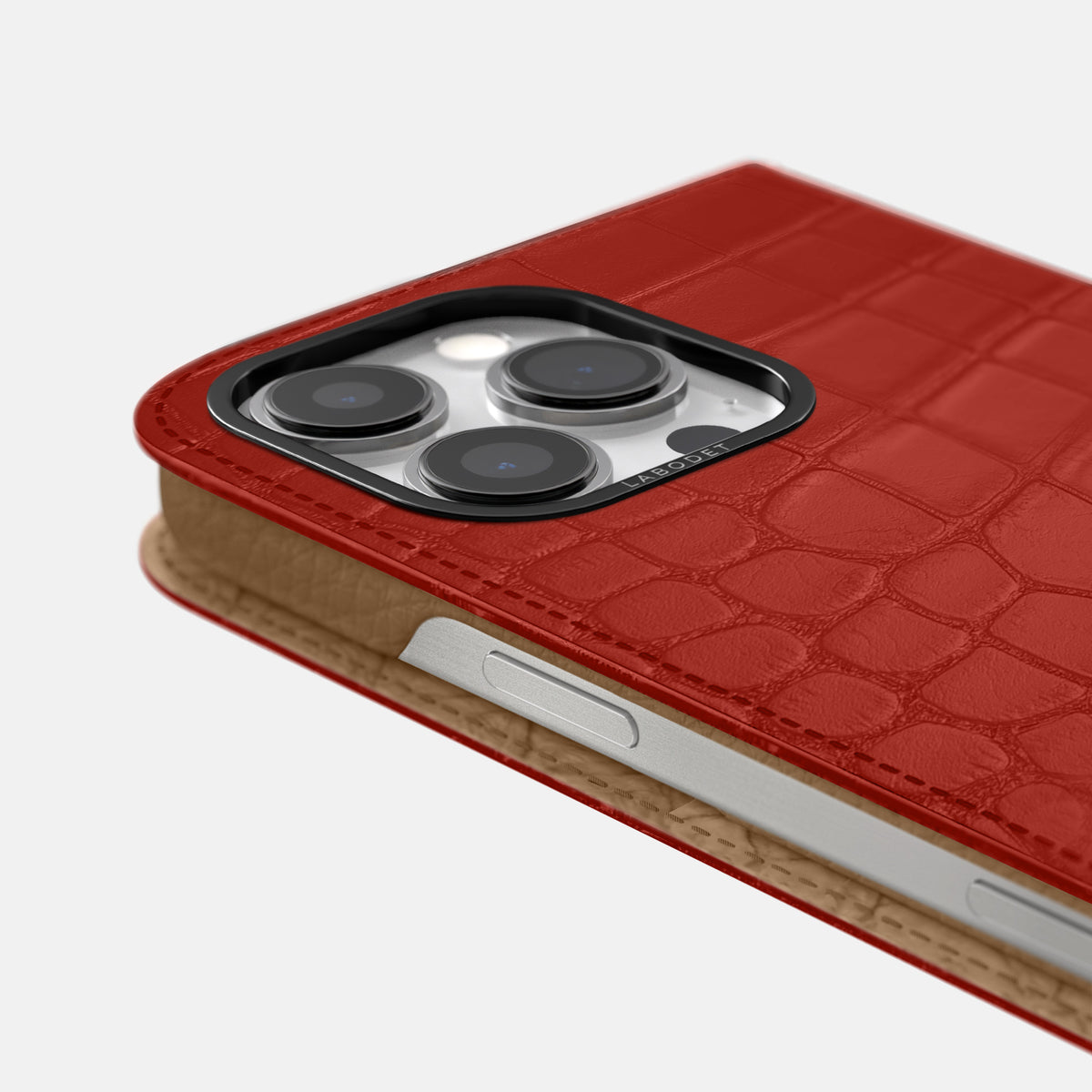 Red iPhone 16 Pro Folio Case Alligator with Black Metal -5 | Red-Black