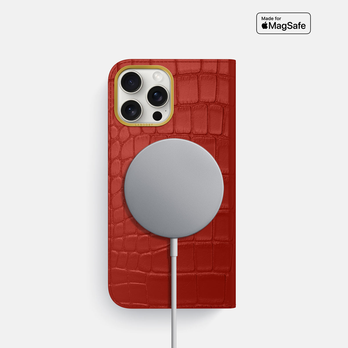 Red iPhone 16 Pro Folio Case In Alligator with Gold Metal -3 | Red-Gold