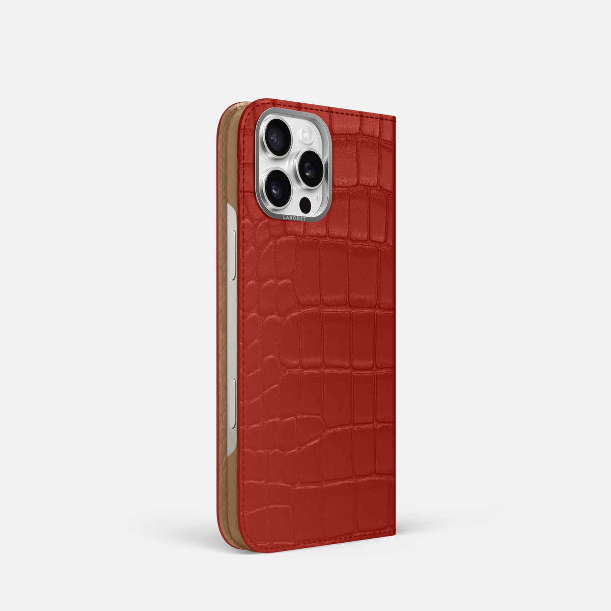 Red iPhone 16 Pro Folio Case Alligator with Steel Metal -1 | Red-Steel
