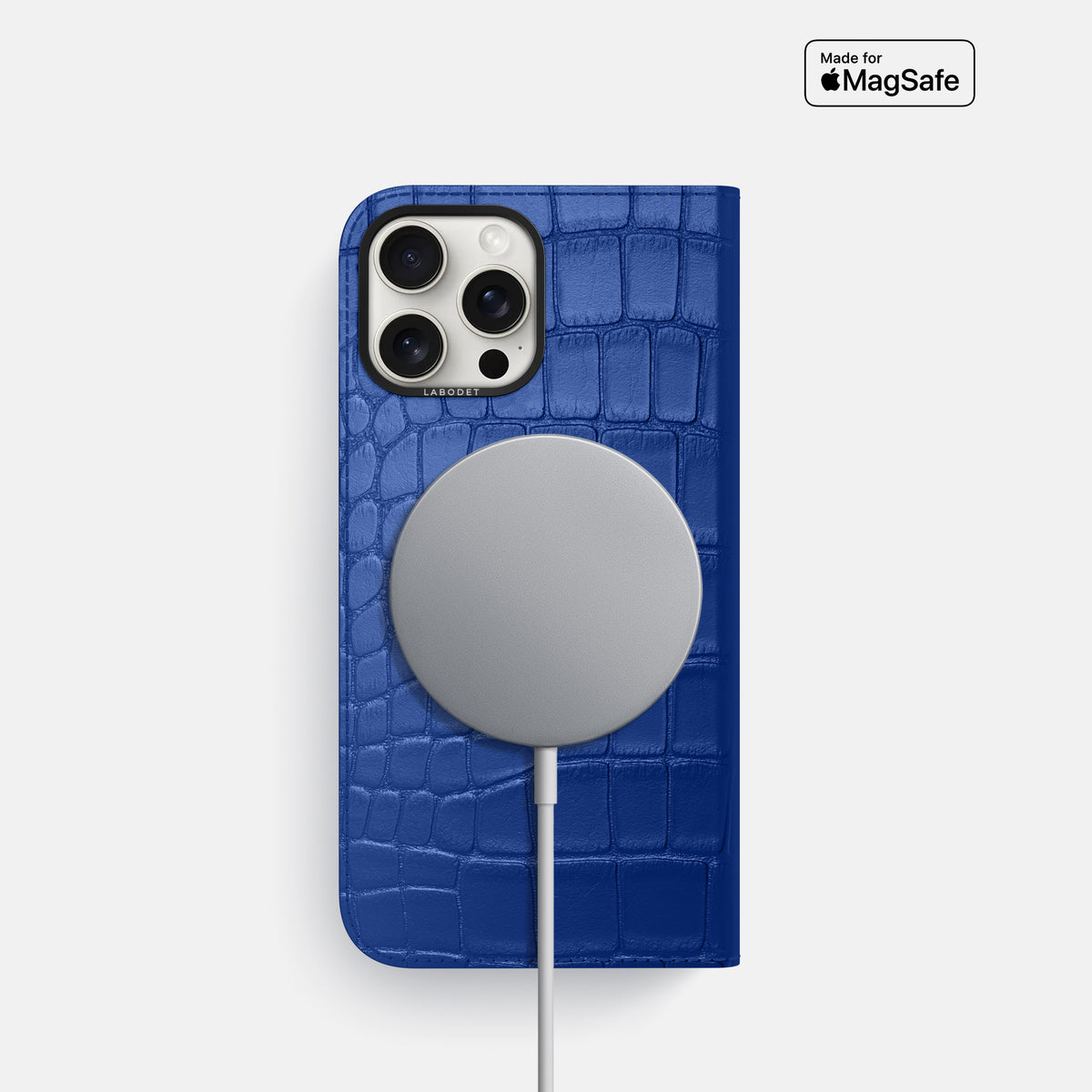 Royal Blue iPhone 16 Pro Folio Case Alligator with Black Metal -3 | Royal-Blue-Black