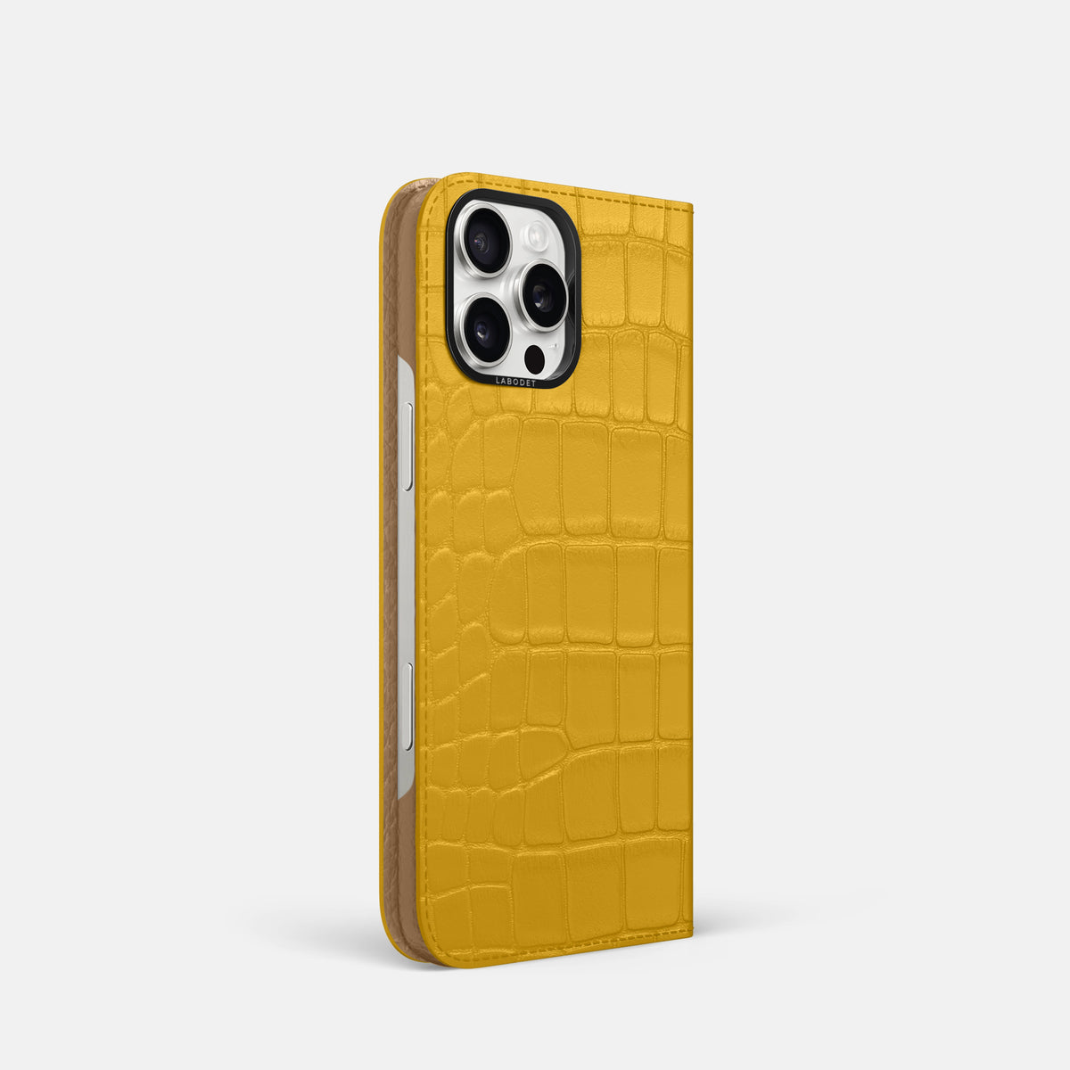 Yellow iPhone 16 Pro Folio Case Alligator with Black Metal -1 | Yellow-Black