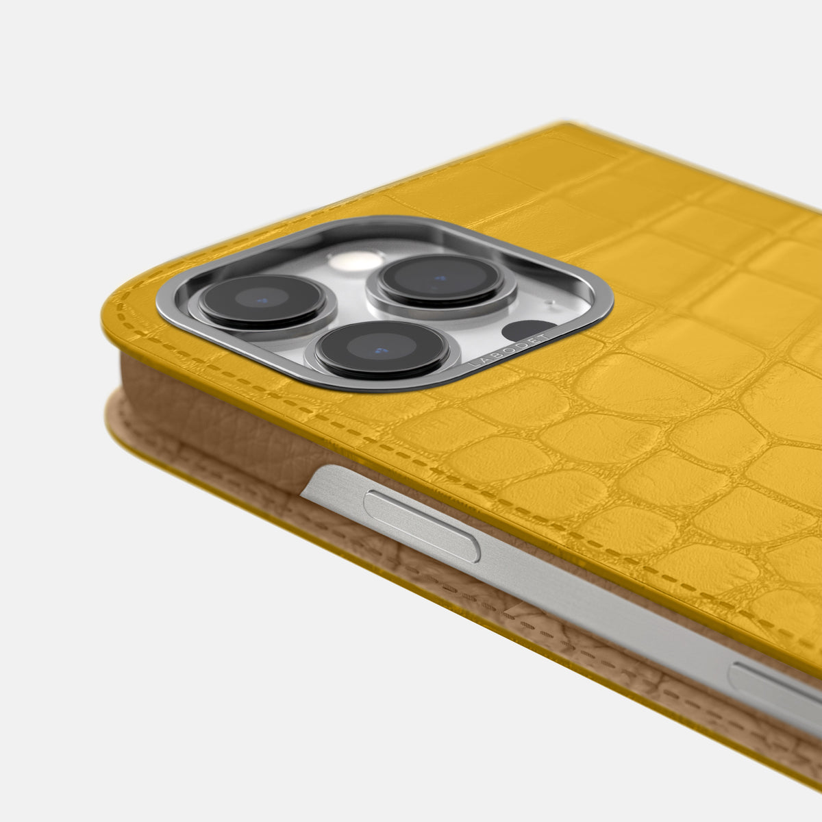 Yellow iPhone 16 Pro Folio Case Alligator with Steel Metal -5 | Yellow-Steel