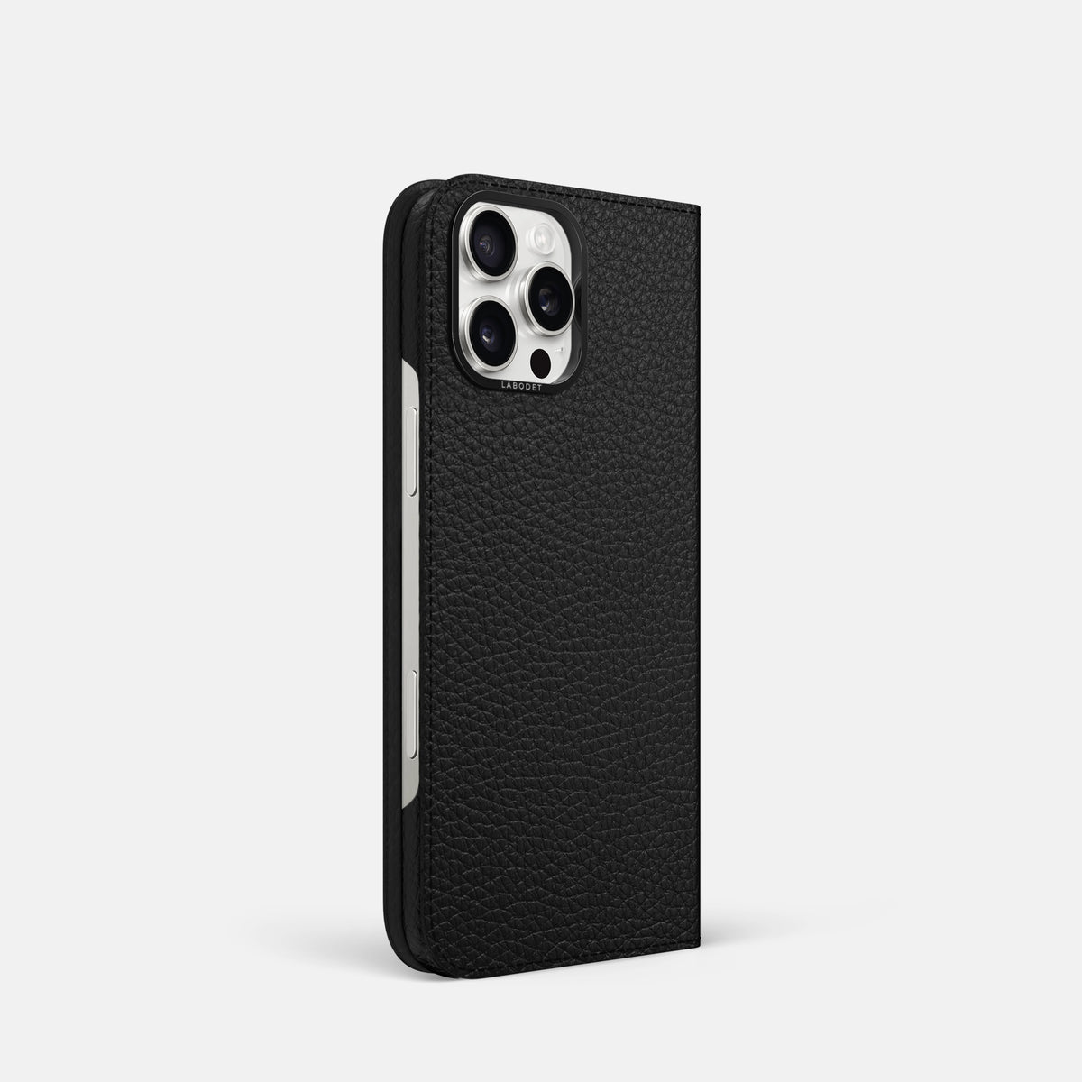 Black iPhone 16 Pro Folio Case Calf with Black Metal -1 | Black-Black
