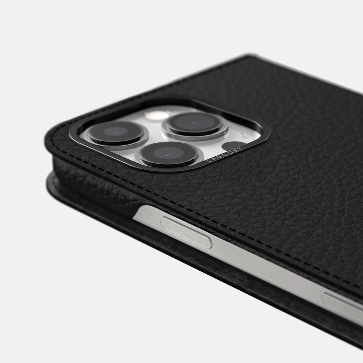 Black iPhone 16 Pro Folio Case Calf with Black Metal -5 | Black-Black