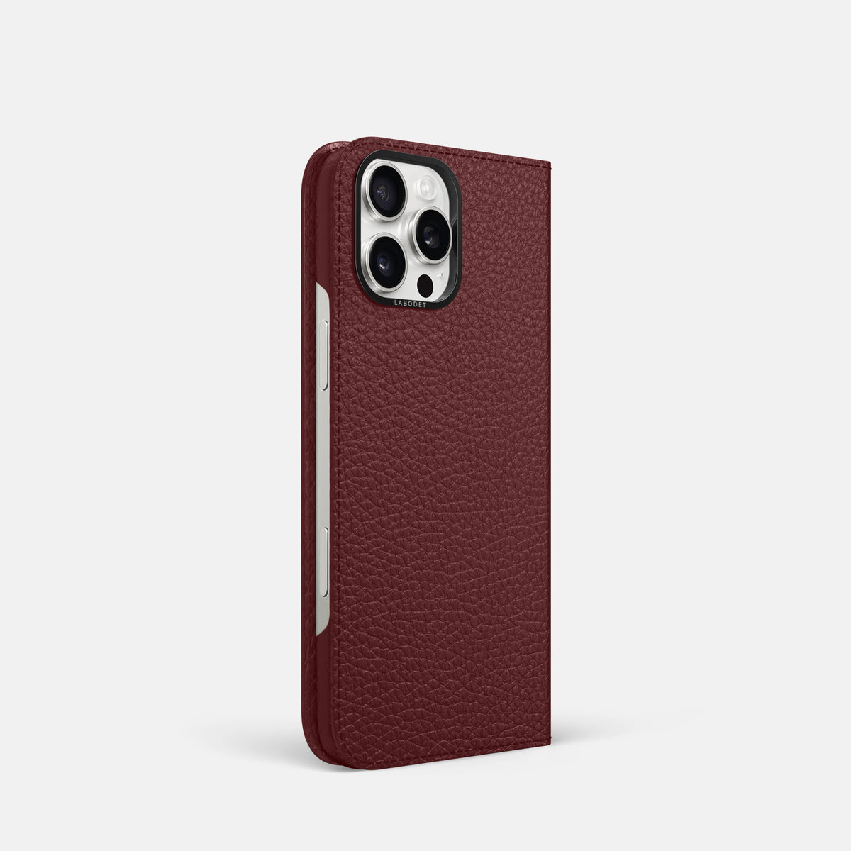 Bordeaux iPhone 16 Pro Folio Case Calf with Black Metal -1 | Bordeaux-Black