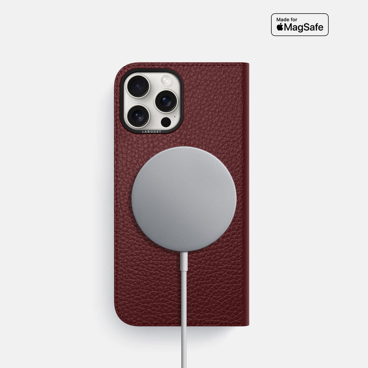 Bordeaux iPhone 16 Pro Folio Case Calf with Black Metal -3 | Bordeaux-Black