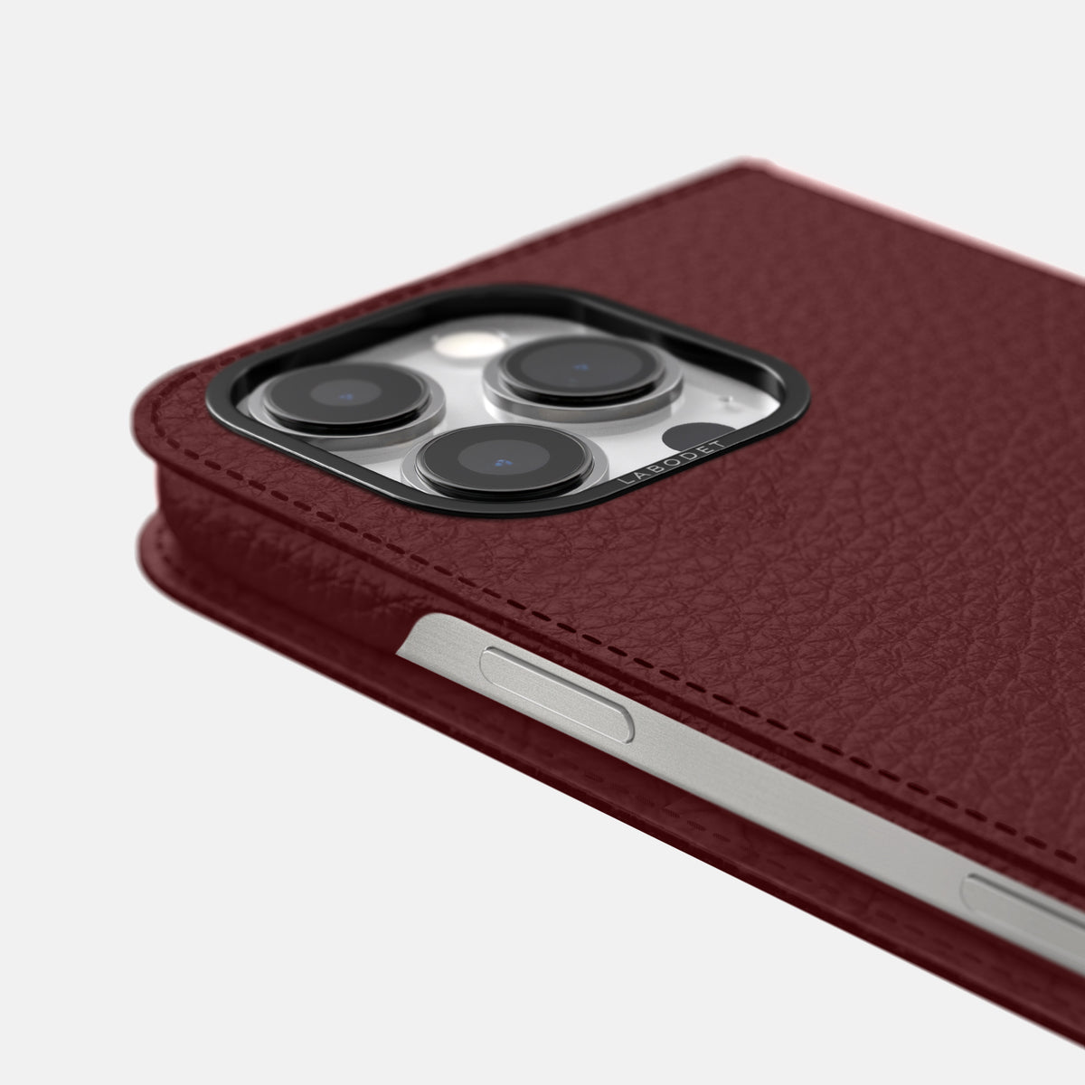 Bordeaux iPhone 16 Pro Folio Case Calf with Black Metal -5 | Bordeaux-Black