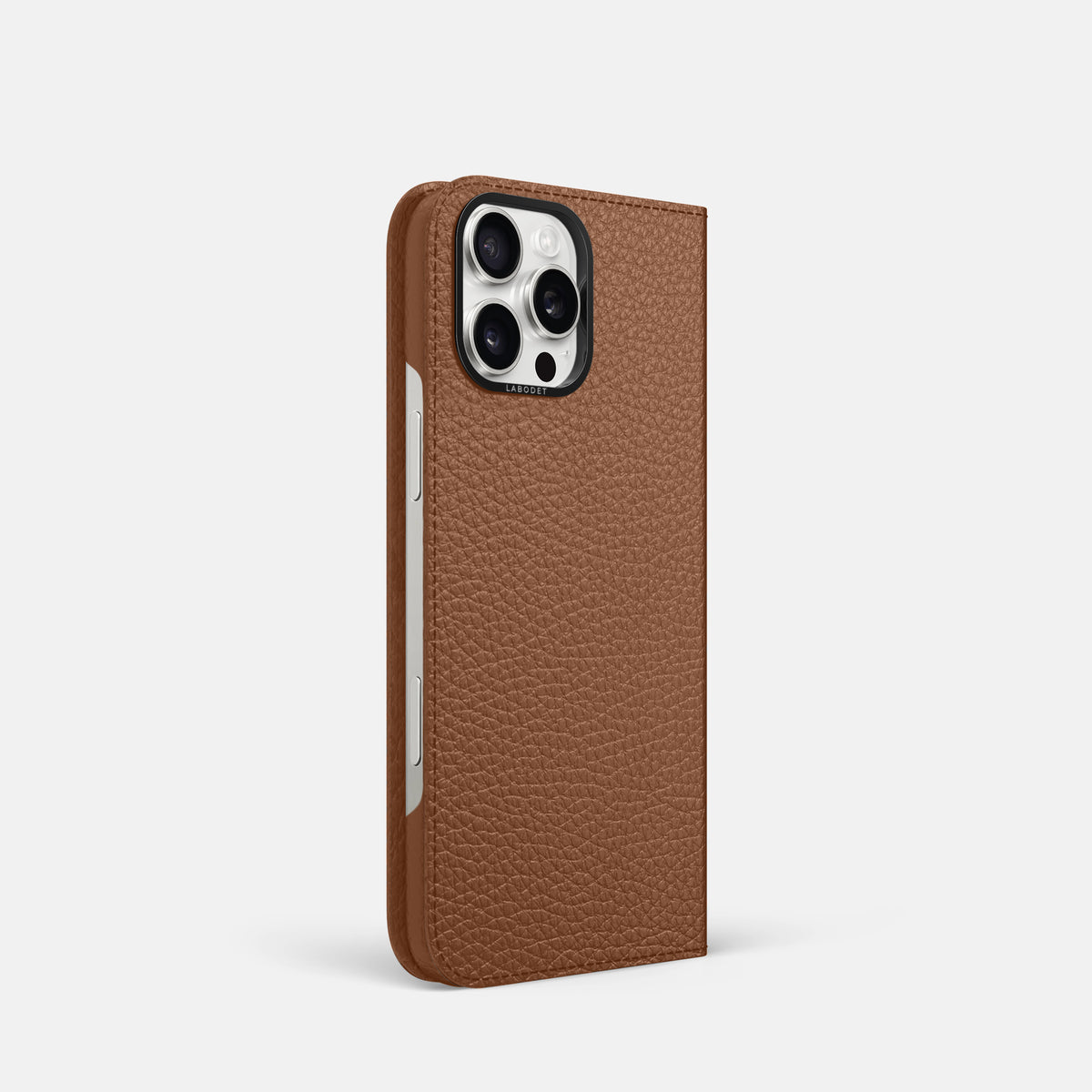 Caramel iPhone 16 Pro Folio Case Calf with Black Metal -1 | Caramel-Black