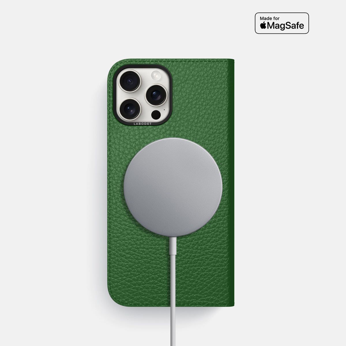 Dark Green iPhone 16 Pro Folio Case Calf with Black Metal -3 | Dark-Green-Black