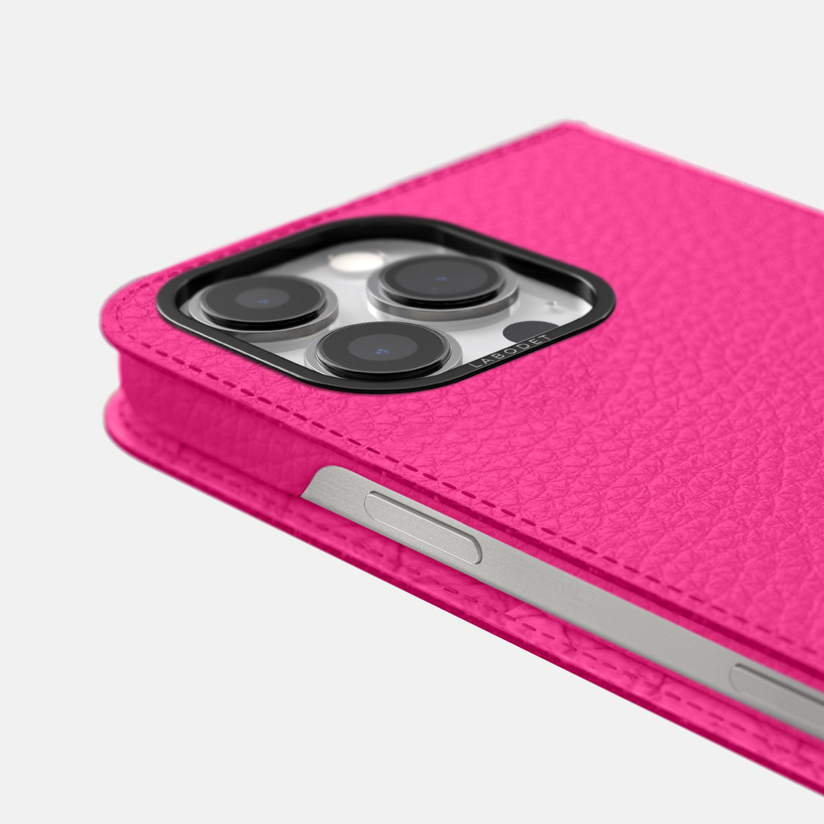 Magenta iPhone 16 Pro Folio Case Calf with Black Metal -5 | Magenta-Black