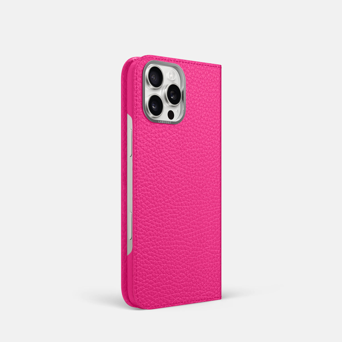 Magenta iPhone 16 Pro Folio Case Calf with Steel Metal -1 | Magenta-Steel