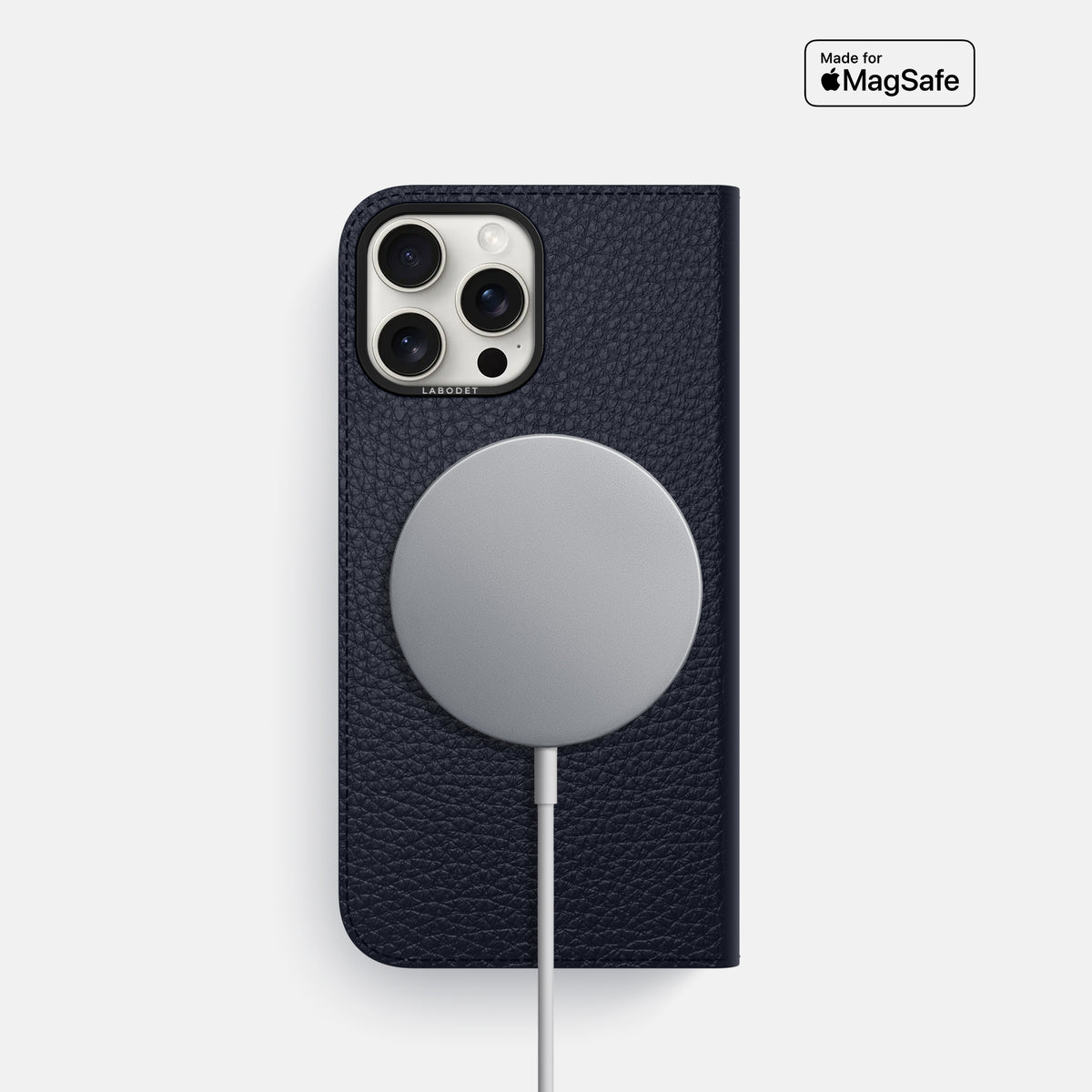 Marine iPhone 16 Pro Folio Case Calf with Black Metal -3 | Marine-Black