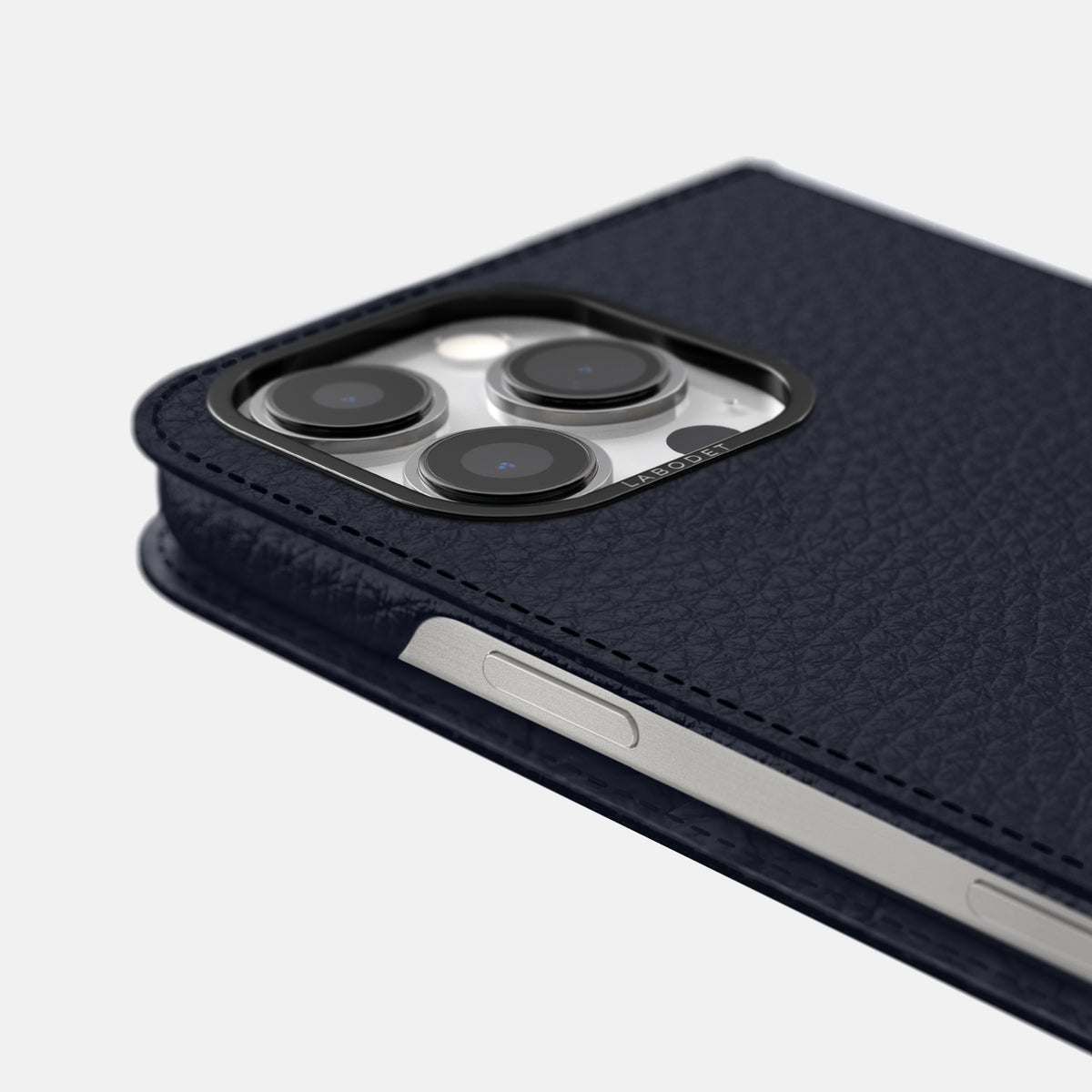 Marine iPhone 16 Pro Folio Case Calf with Black Metal -5 | Marine-Black