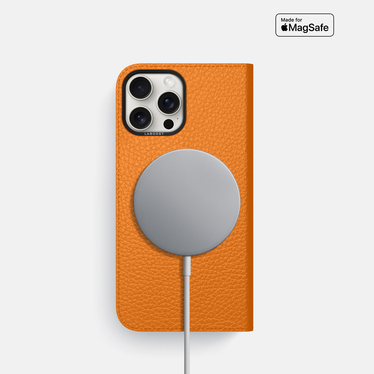 Orange iPhone 16 Pro Folio Case Calf with Black Metal -3 | Orange-Black