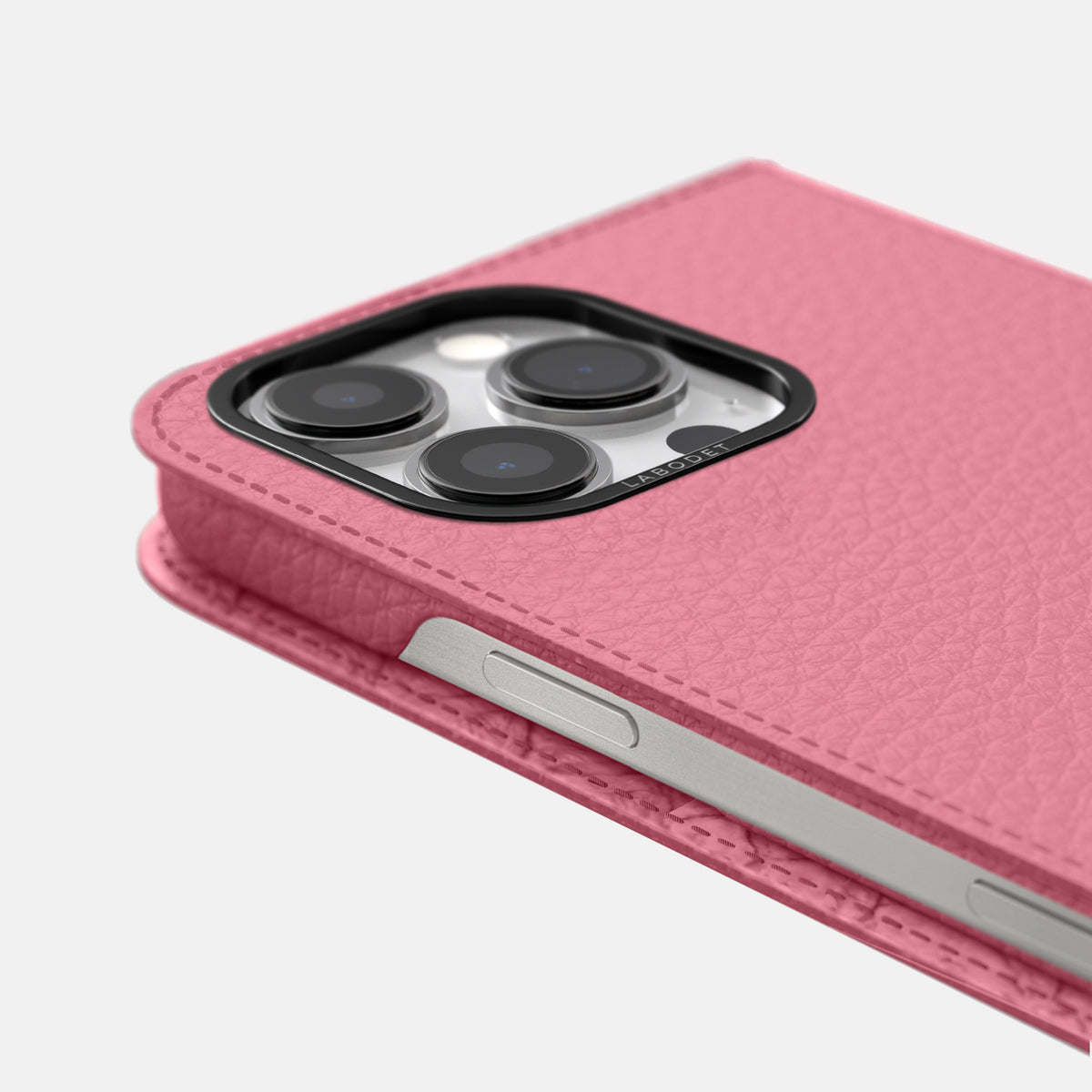 Pink iPhone 16 Pro Folio Case Calf with Black Metal -5 | Pink-Black