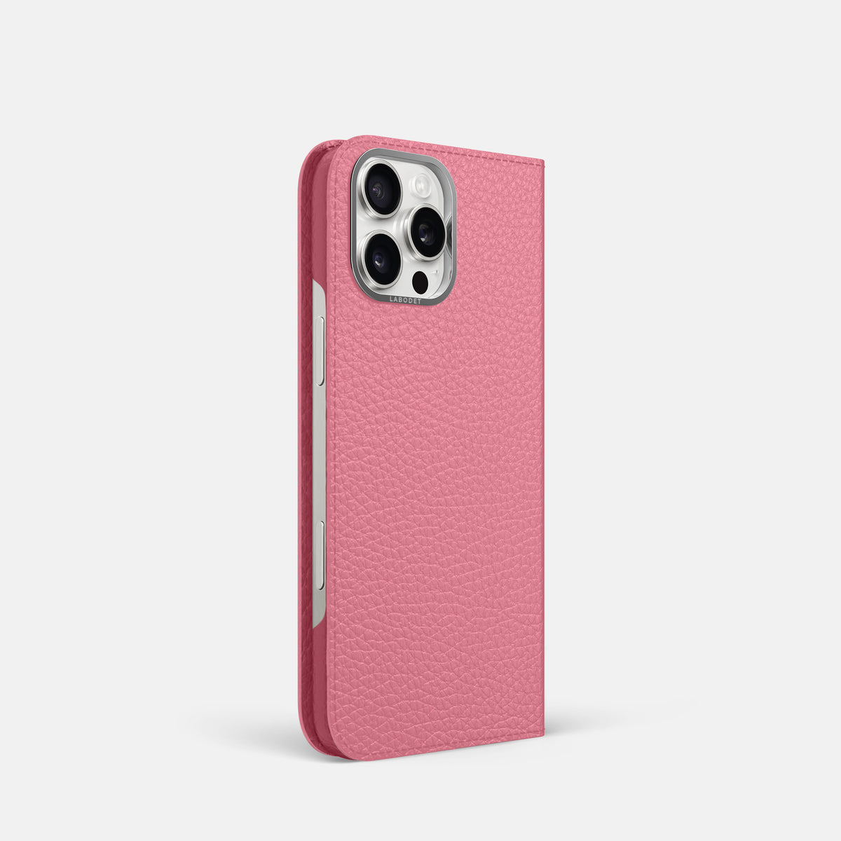 Pink iPhone 16 Pro Folio Case Calf with Steel Metal -1 | Pink-Steel